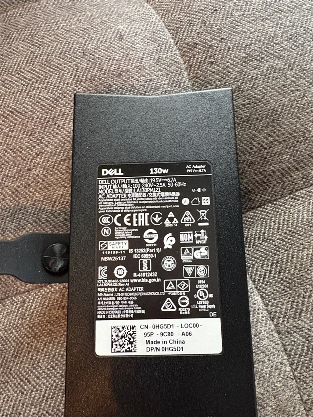 Dell Black 130W Laptop Power Adapter Brick